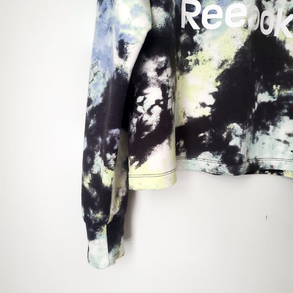 REEBOK LOGO Sweat Shirt Graphic Black Tie Dye Activewear Athleisure Loose Fit - Picture 5 of 9